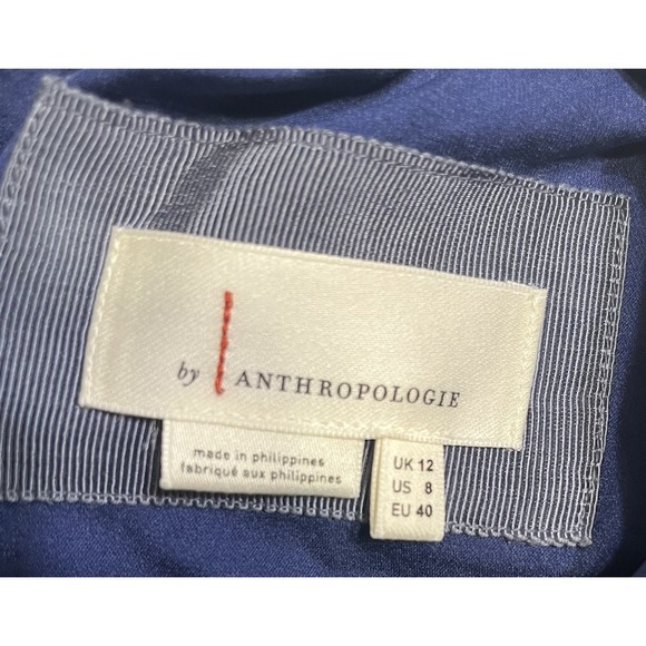 Anthropologie Sequin Puff-Sleeve Blouse Royal Blue short sleeve Sz 8 - Picture 5 of 7